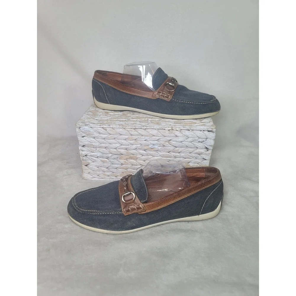 Martin Dingman Mens Denim Horsebit Loafers Luxe Capsule Blue Tan Leather Brazil